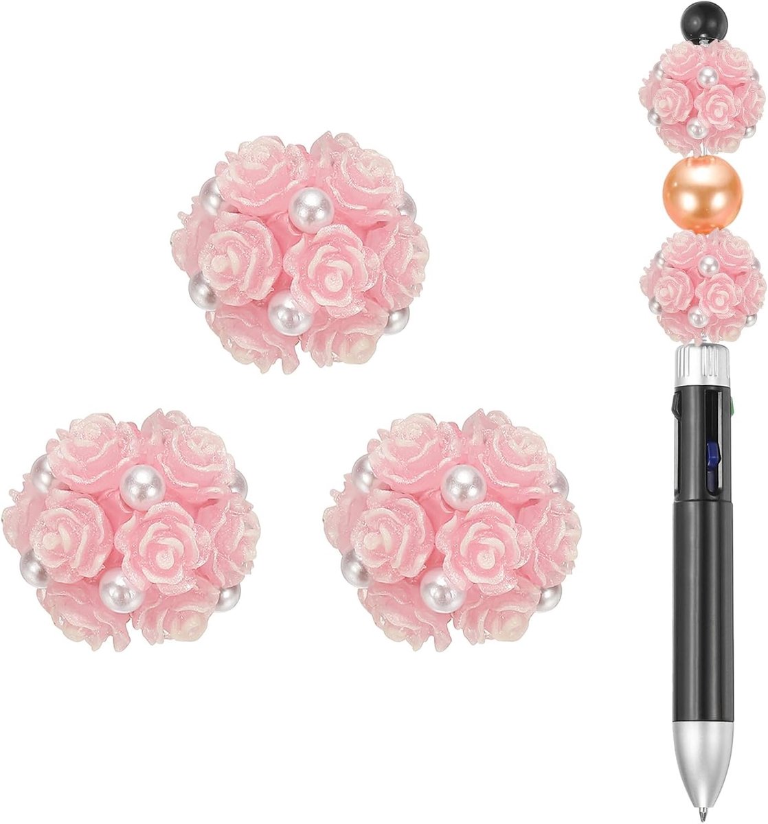Kralen voor pennen, 2 cm, bloemenkralen, glaskralen, afstandhouders voor het maken van pen-sleutelhangers, roze glanzend