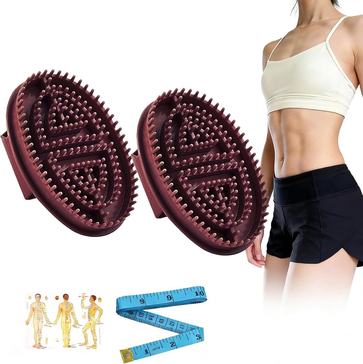 2 stuks massageborstel lichaam, ergonomische borstel meridiaan, draagbare gua-Sha-massageborstel, volledige lichaamsontspanning en stressvermindering (bruin)