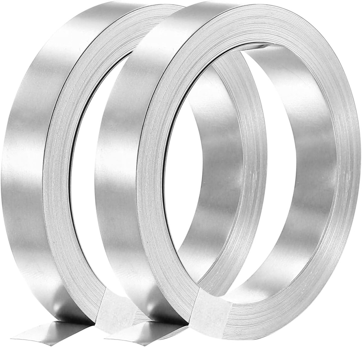 2 rollen met 10 meter stalen band, vernikkeld, stalen band, verbindingsstuk voor batterij en puntlassen, 10 x 0,1 mm (B x Esp)