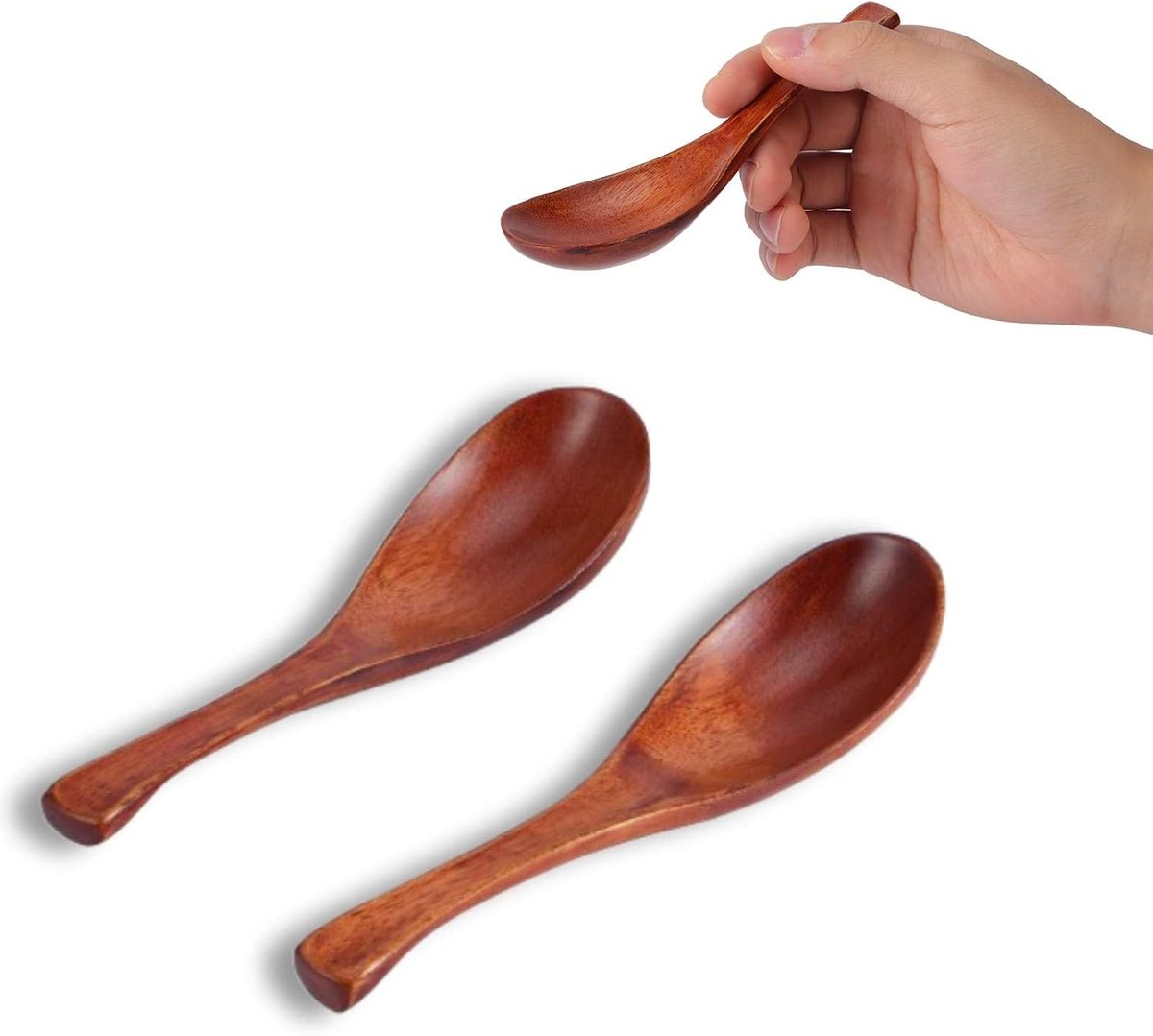 2 stuks houten serveerlepel, houten soeplepel, kort handvat, Chinese soeplepel, Aziatische houten lepel voor soep, koffie, saladedesserts, chips, snacks, muesli en fruit