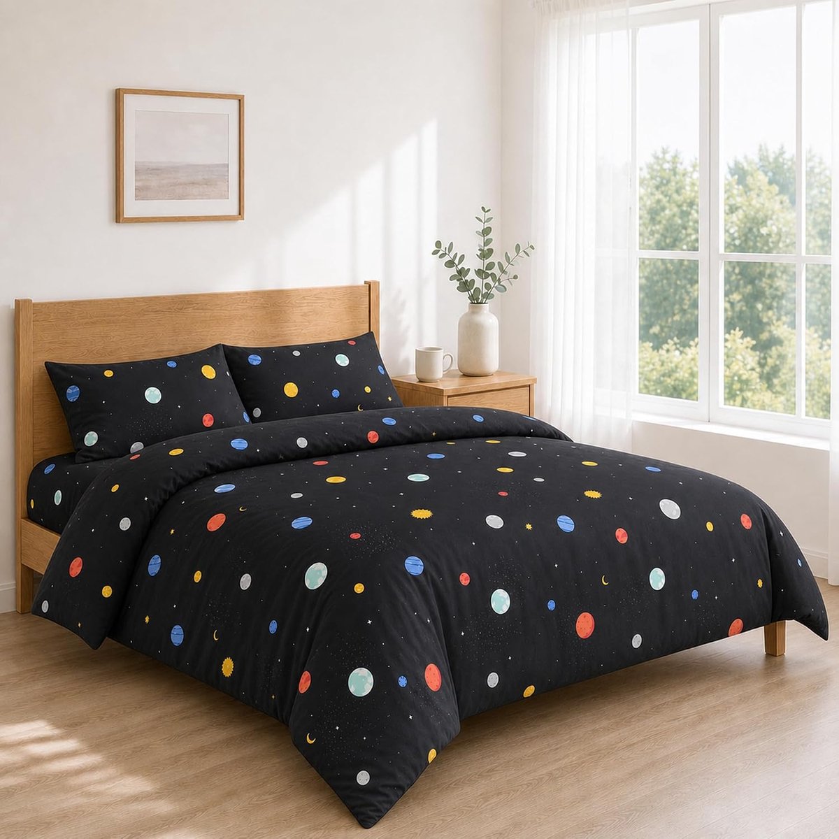 Lakenset Bedrukt 180x200+30 / 260x270 + 50x80 2PCS Nero Spazio | Zacht en licht in gebruik, met tien prints en extra grote maten tot lits-jumeaux voor een compleet en verzorgd opgemaakt bed