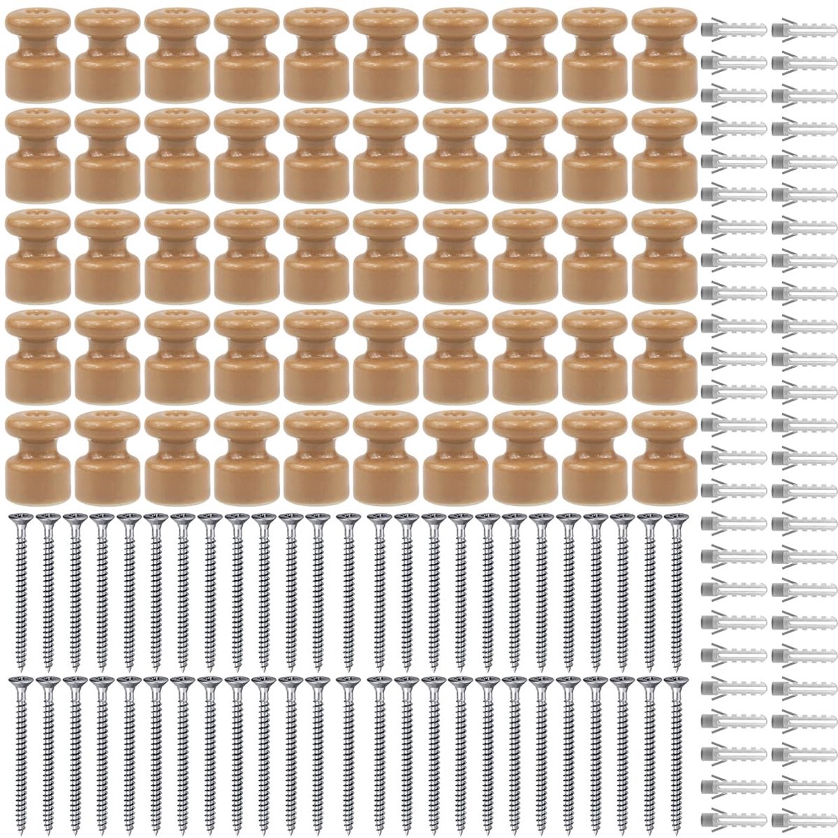 50 stuks porseleinen isolatoren voor kabelinstallatie, bronskleurig | Voor installatie met gevlochten textielkabel, isolatoren voor gevlochten kabels, glanzend, Ø 18 mm, keramische isolatoren