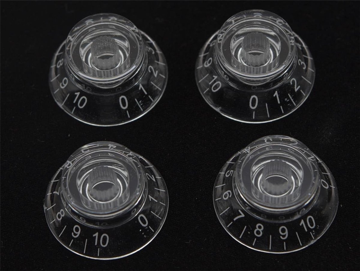 Set van 4 Clear Transparante LP Gitaar Bell Knoppen Top Hat Knop met Witte Nummers voor Epiphone Les Paul of SG