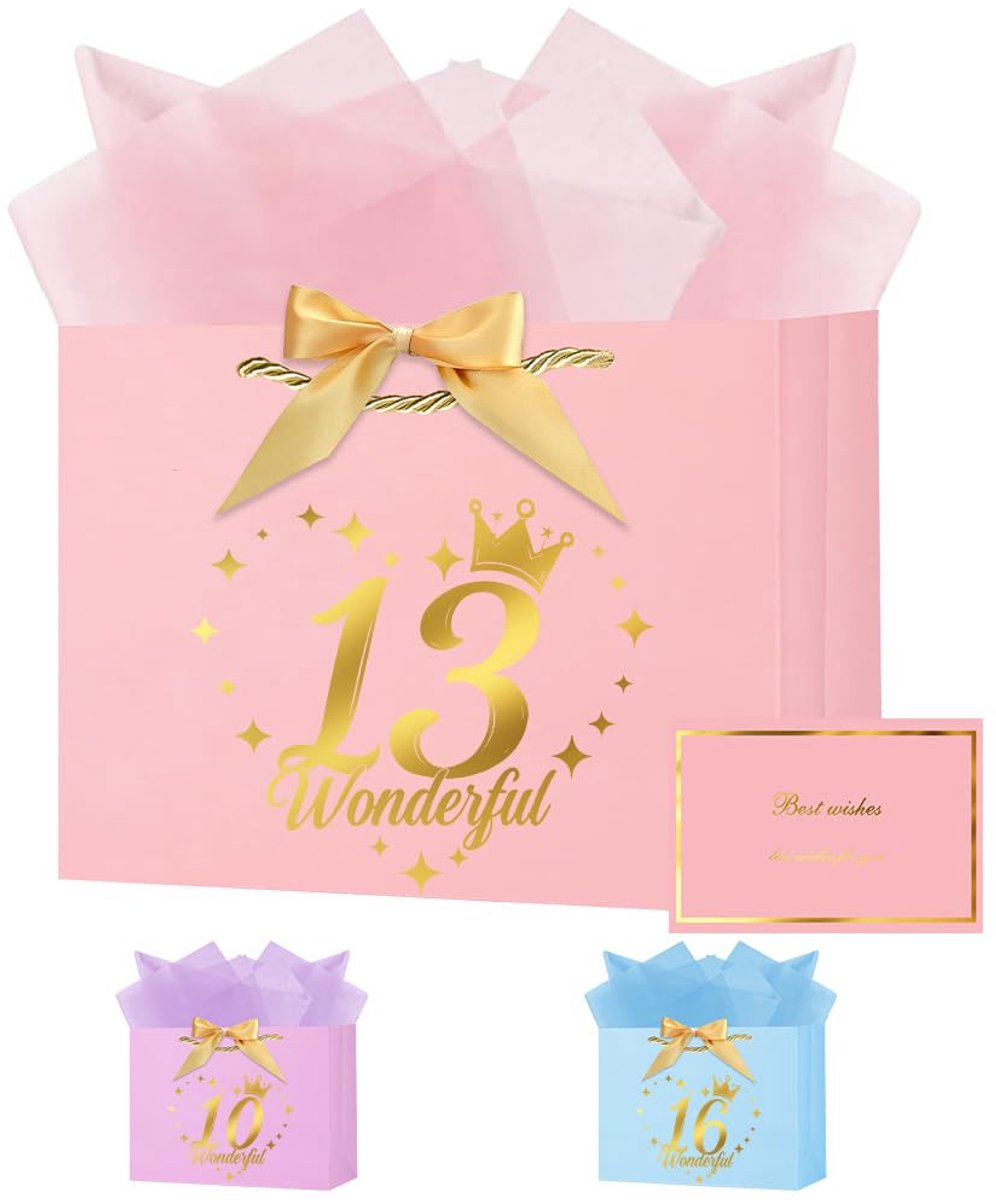 Verjaardagscadeautas 28 x 20 x 10 cm - luxe papier - wensgrepen en wikkels - perfect voor 13e verjaardagsfeest - SnelShoppen