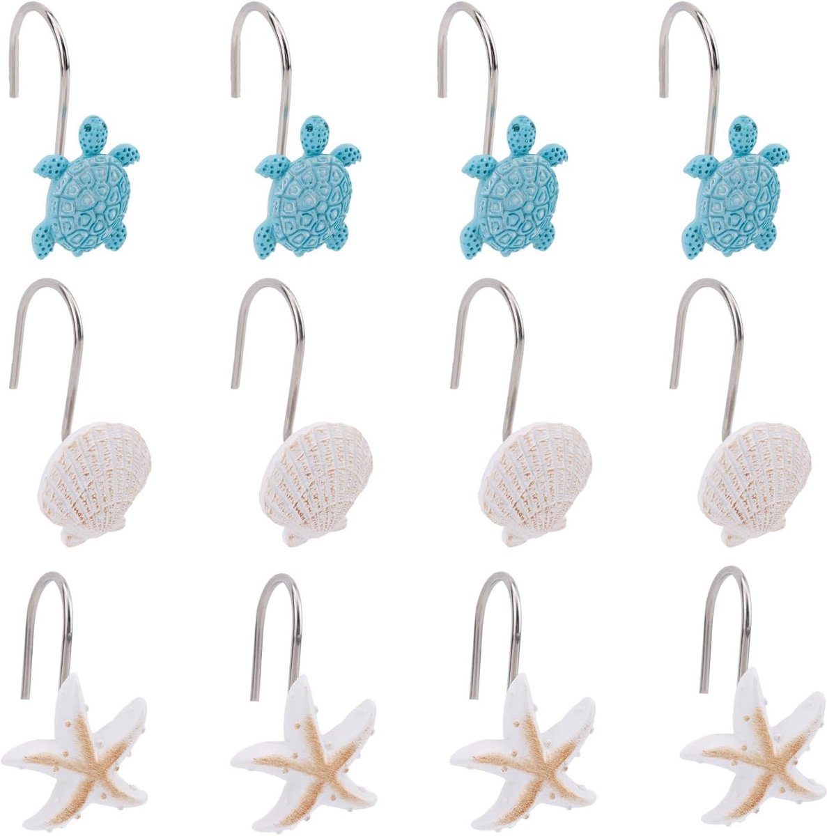 12st Oceaan Thema Douchegordijn Haken Decoratief, Schelp Schildpad Zeester Zee Dier Douchegordijn Ringetjes Schattig Strand Thema Hangers voor Slaapkamer Keuken Badkamer Gordijnen Decoratie
