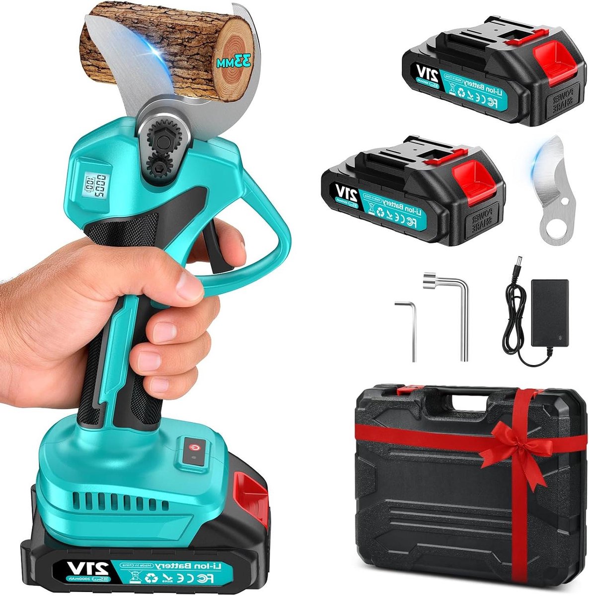 Elektrische Snoeischaar - Draadloze Snoeischaar - Snoeien van Takken - Krachtige Borstelmotor - 33 mm - Blauw