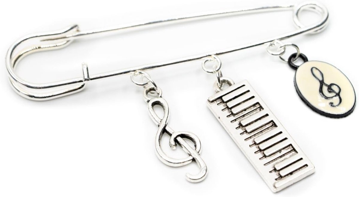 3-delige muziekbroche veiligheidsspeld pin vioolsleutel piano muzieksleutel - handgemaakte modesieraden I reversspeld button pins, 50 mm, Metaal