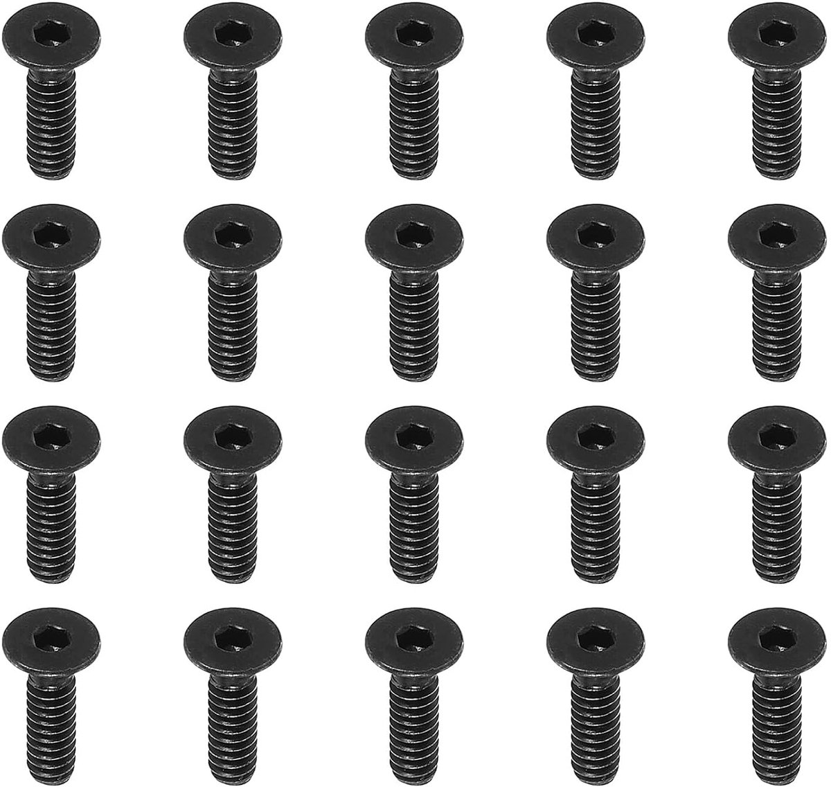 #6-32 x 1/2" platte kopschroeven met binnenzeskant, 20 stuks platte kopschroeven, binnenzeskant, machineschroeven, volledige schroefdraad, unc oxide zwart, graad 10.9