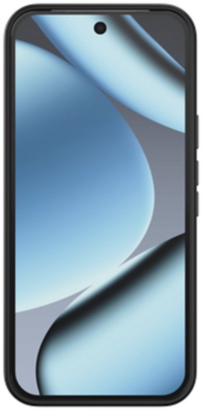 Zwarte telefoonhoes met een glanzend scherm met abstract patroon.