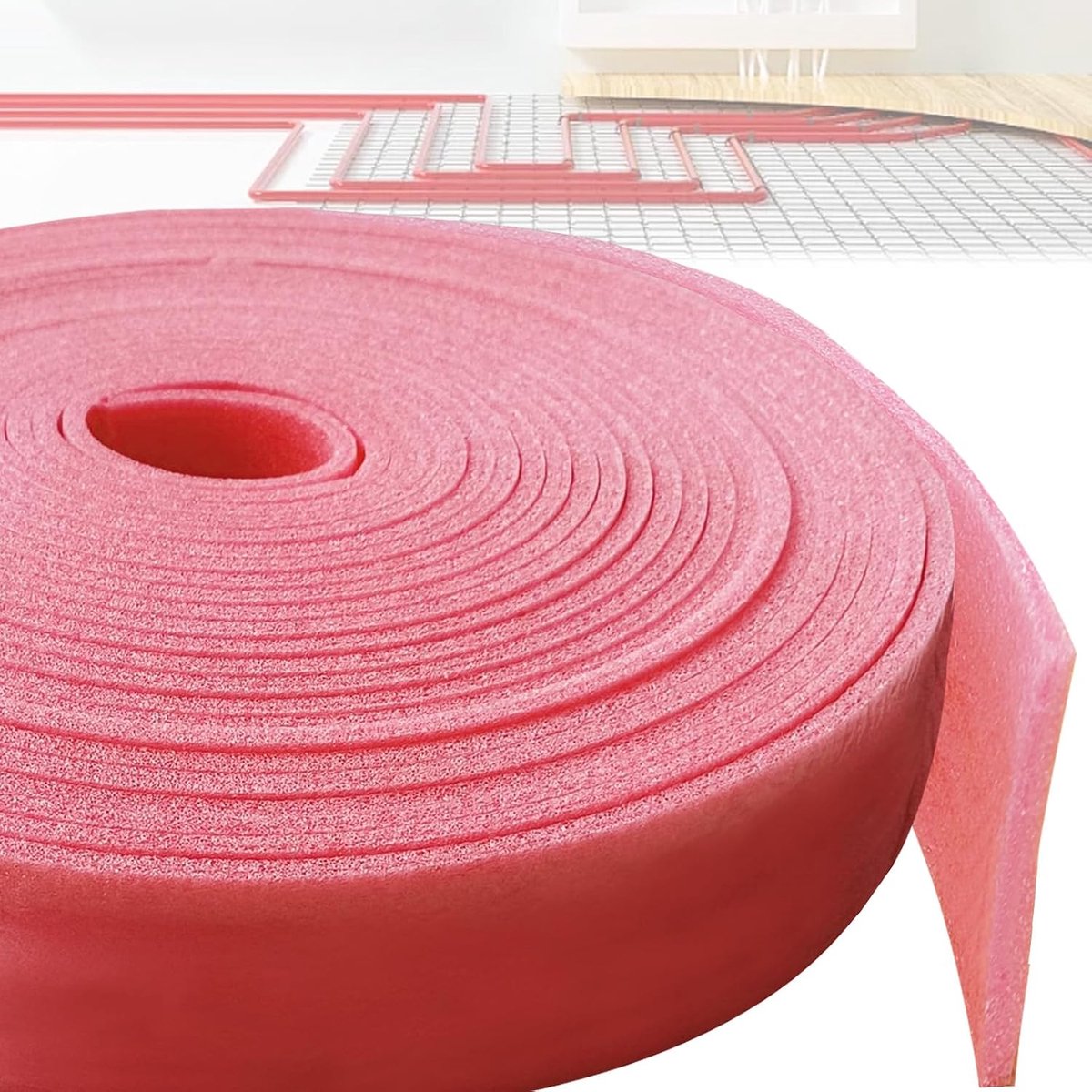 100 mm x 5 mm x 20 m, randisolatiestrips, zelfklevend, voor egalisatiemassa, voor afdichting tussen vloerverwarmingsplaten en muren (roze)