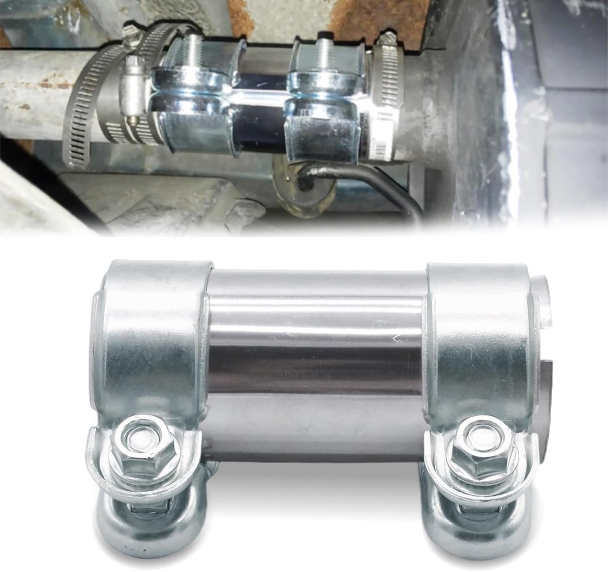 diameter 60 mm x 125 mm, dubbele uitlaatklem, uitlaatverbinder, roestvrijstalen buisverbinder, dubbele klem, uitlaatklem, voor uitlaatpijpen, connectoren