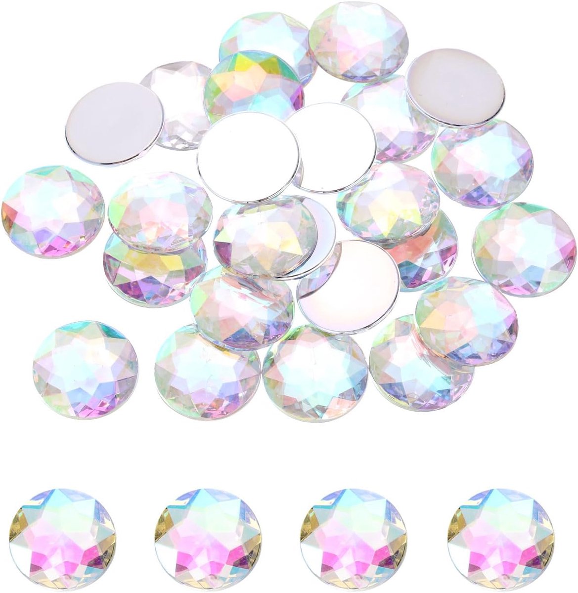 25 stuks ronde acryl strass-steentjes met platte achterkant, sterrenhemel, 30 mm, platte achterkant, voor handwerk, kleding, schoenen, decoratie, knutselen, geschenken, 25 stuks