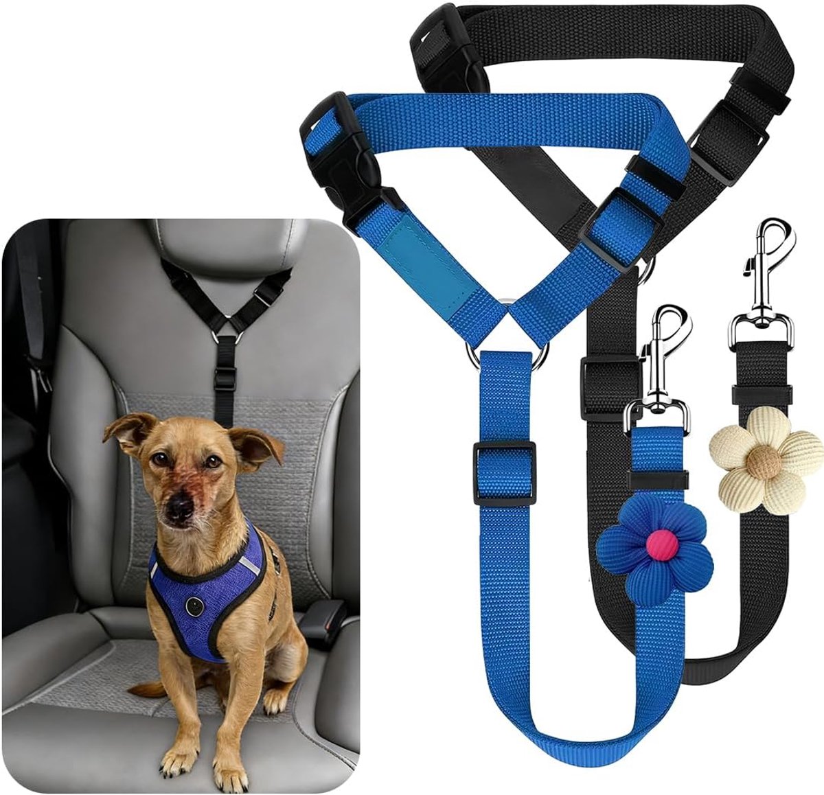 veiligheidsgordel voor honden auto - verstelbaar harnas - elastische demping - veilig transport - SnelShoppen