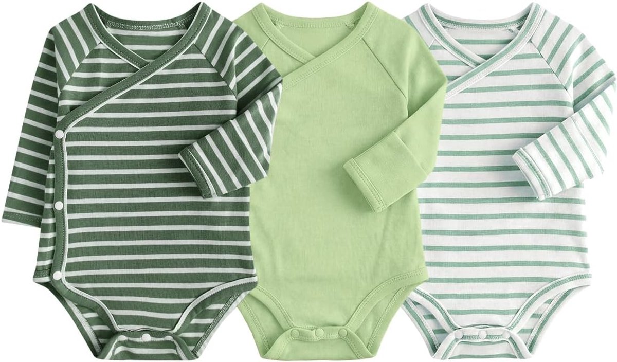 Bodysuits Baby Jongens Meisjes 3PCS - 100% Katoen Lange Mouwen - Comfortabele Wrap Vesten - SnelShoppen