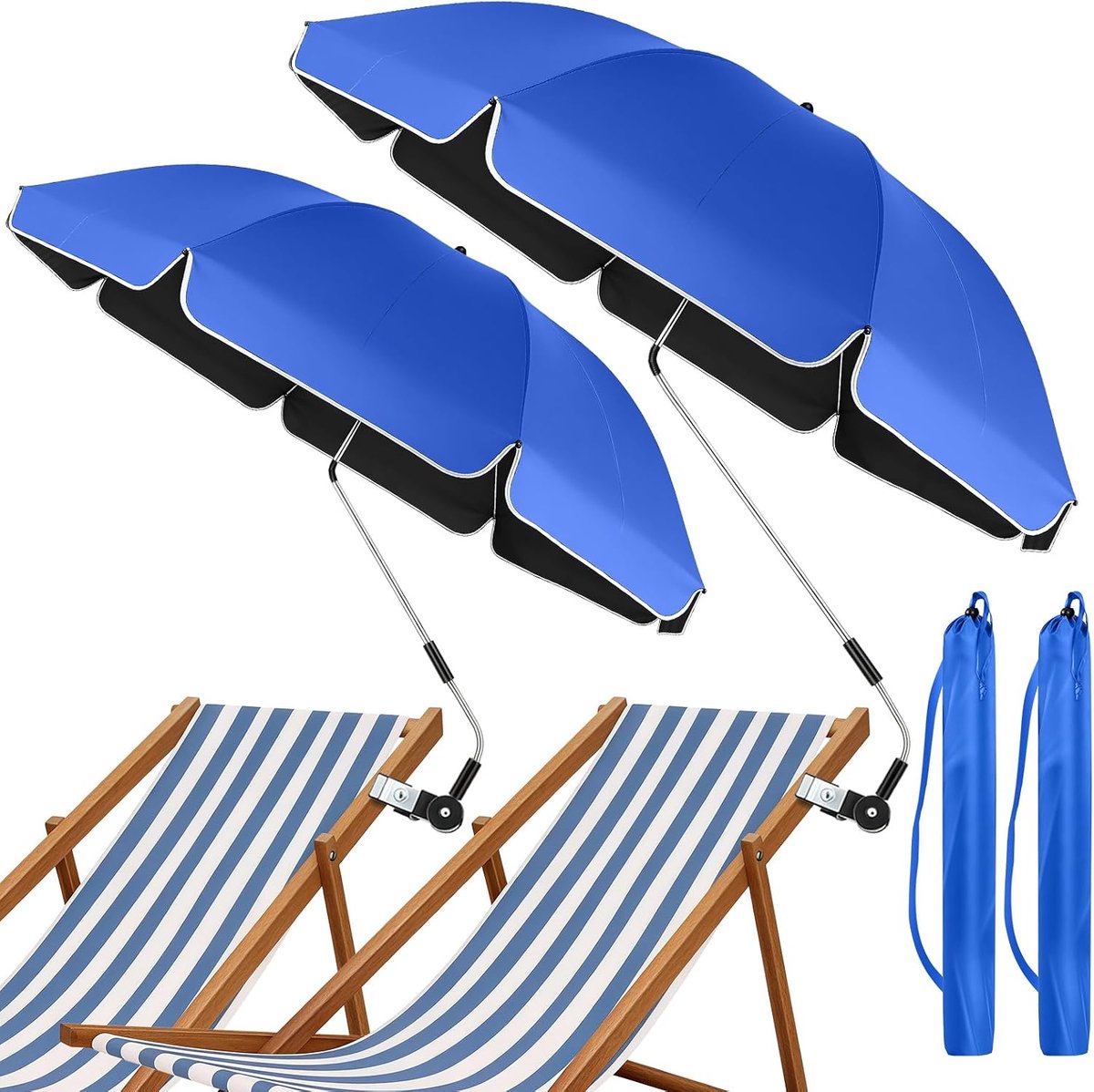Parasols voor Stoelen UPF50+ - 360° Verstelbaar - Blauw - Ideaal voor Strandstoel - SnelShoppen