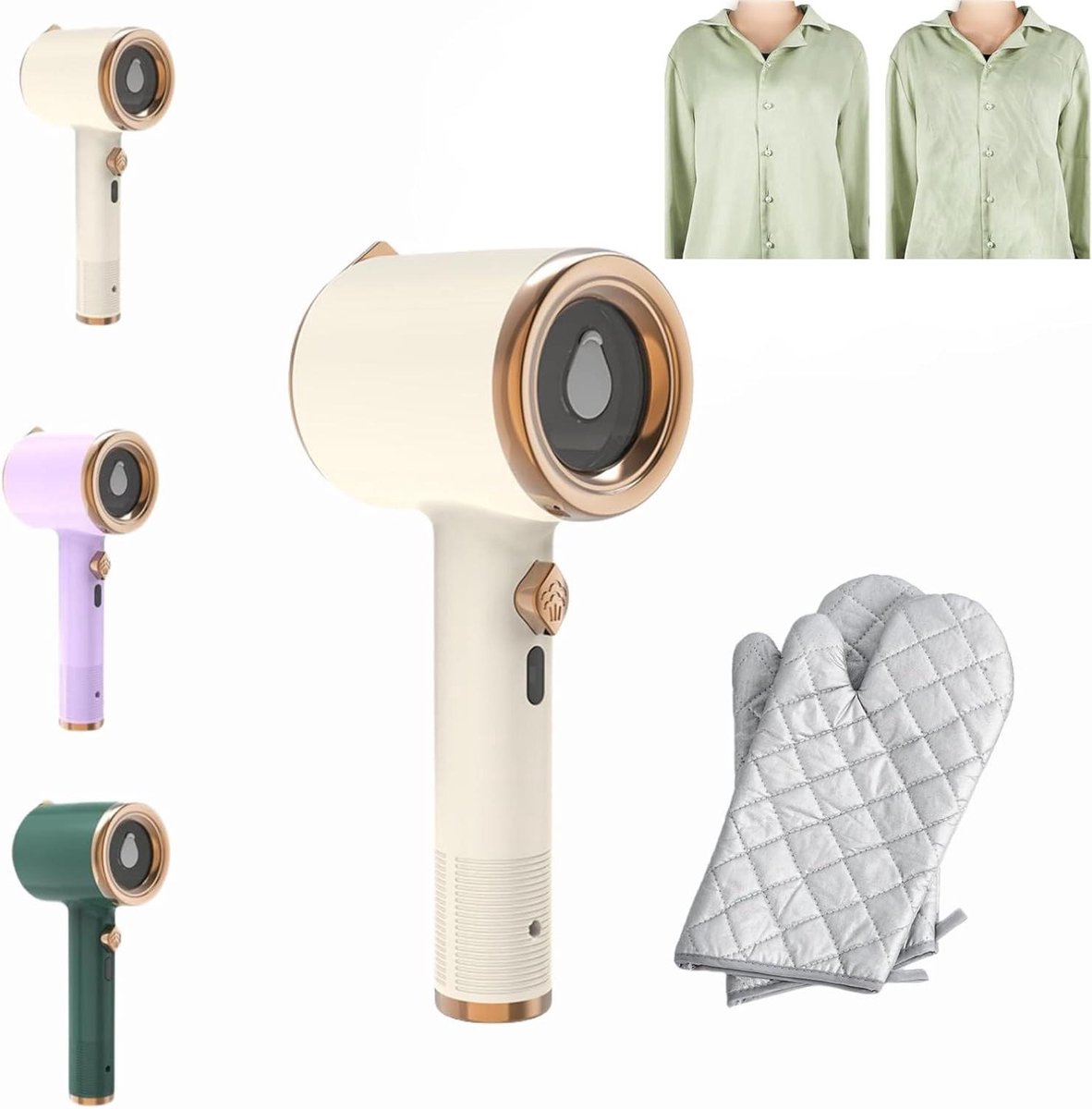 Draagbaar Mini Strijkijzer - Handstoomstrijkijzer Kleding - Strijkgoed Kreukvrij Maken - Keramische Verwarmingsplaat - 7.65x9.42x22.6cm - Beige