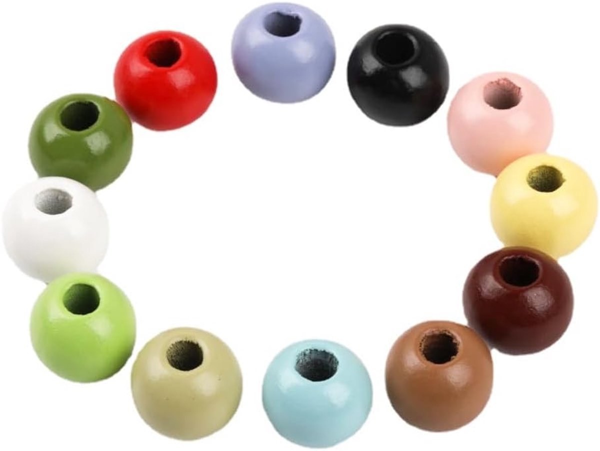 Kralen, 100 stuks, diameter 20 mm, ronde houten kralen, knutselkralen om te rijgen, verspreide kralen, houten kralen met 7 mm gatdiameter, voor doe-het-zelf armbanden