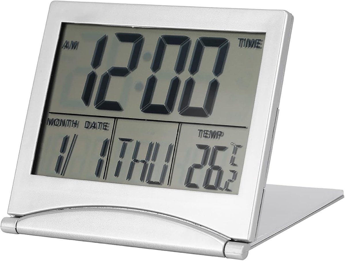 Wekker, Digitale Wekker Tafelklok LCD-klok Draagbare Opvouwbare Reiswekker Snooze-functie Kalenderdatum Week, Wekkers