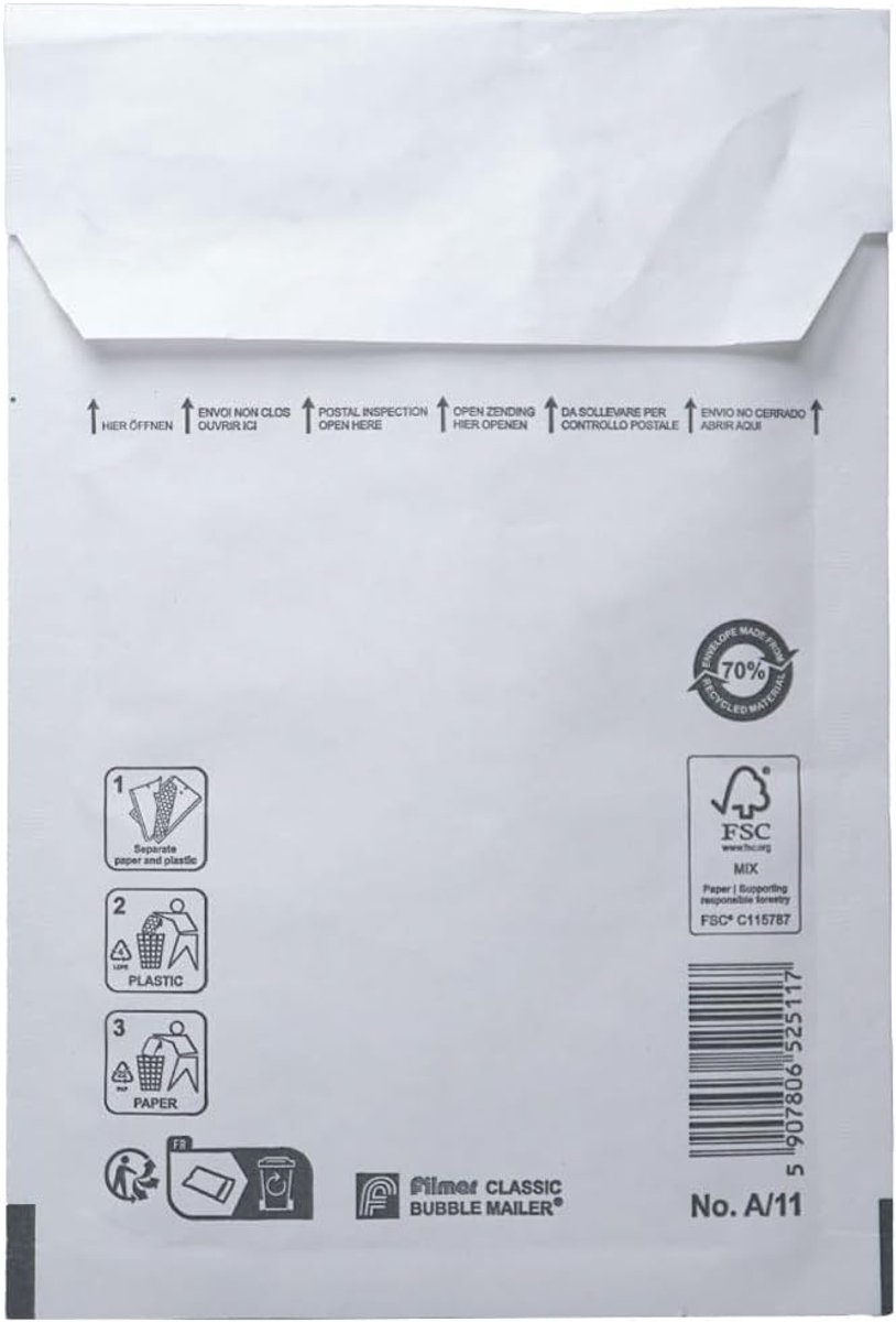 Luchtkussen enveloppen A11 100x165mm - Schokabsorberend - 200 stuks - Veilig verzenden - SnelShoppen