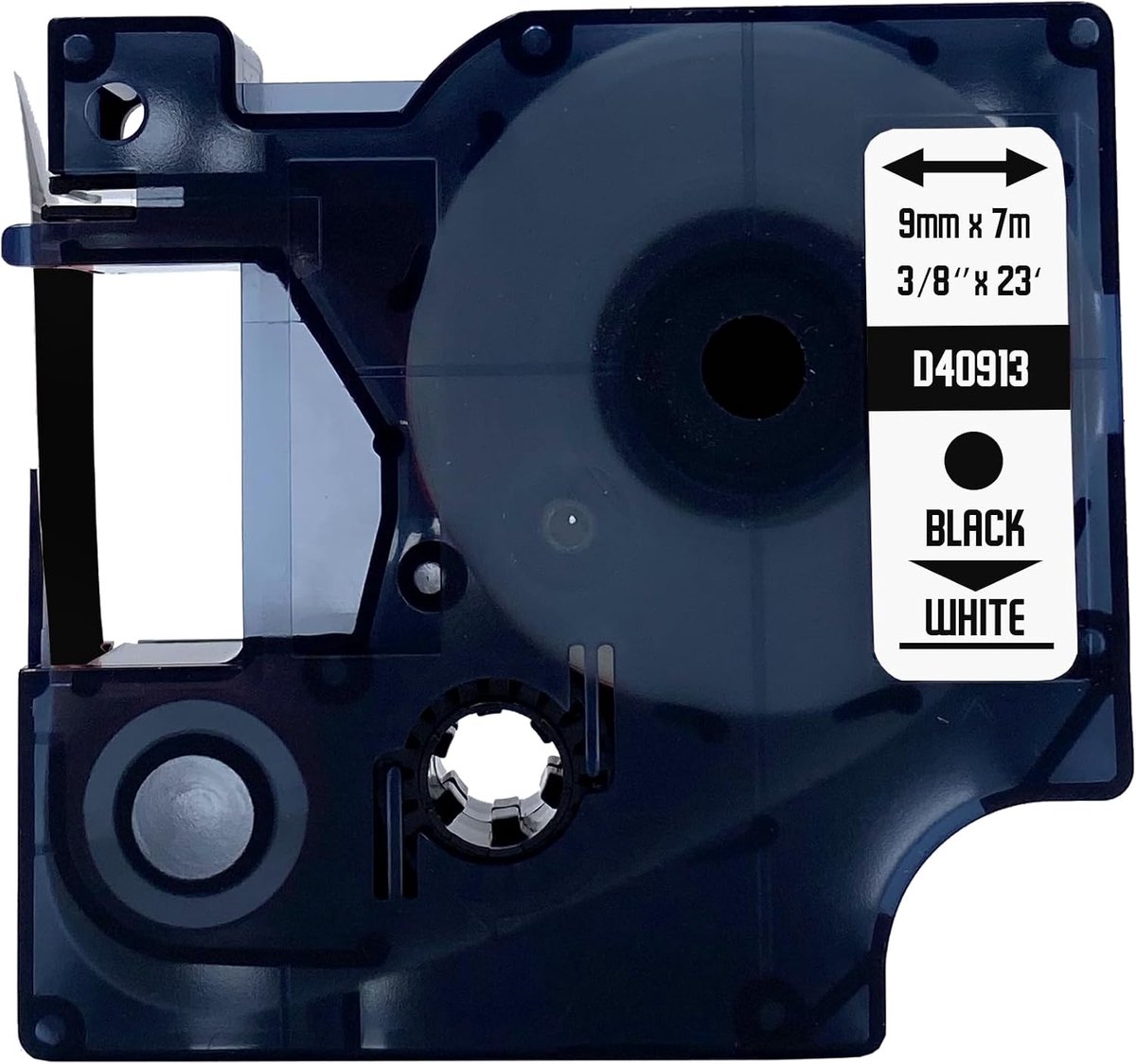 Label tape 9mm - zwart op wit - permanente hechting - geschikt voor Dymo - SnelShoppen
