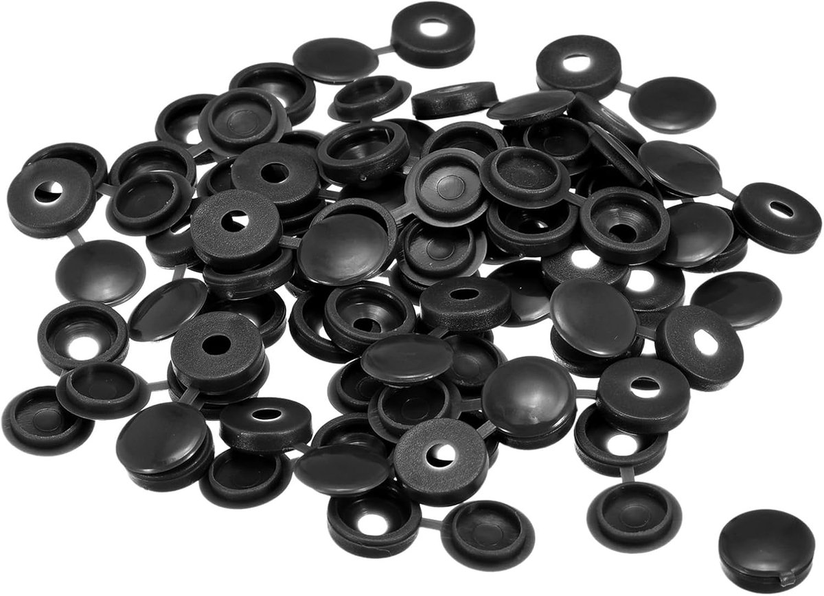 sourcing map 100 stuks 5 mm scharnierende schroefdoppen plastic inklapbare schroefklikdeksel sluitring beschermhoes voor M3, M4, M5 schroeven, zwart