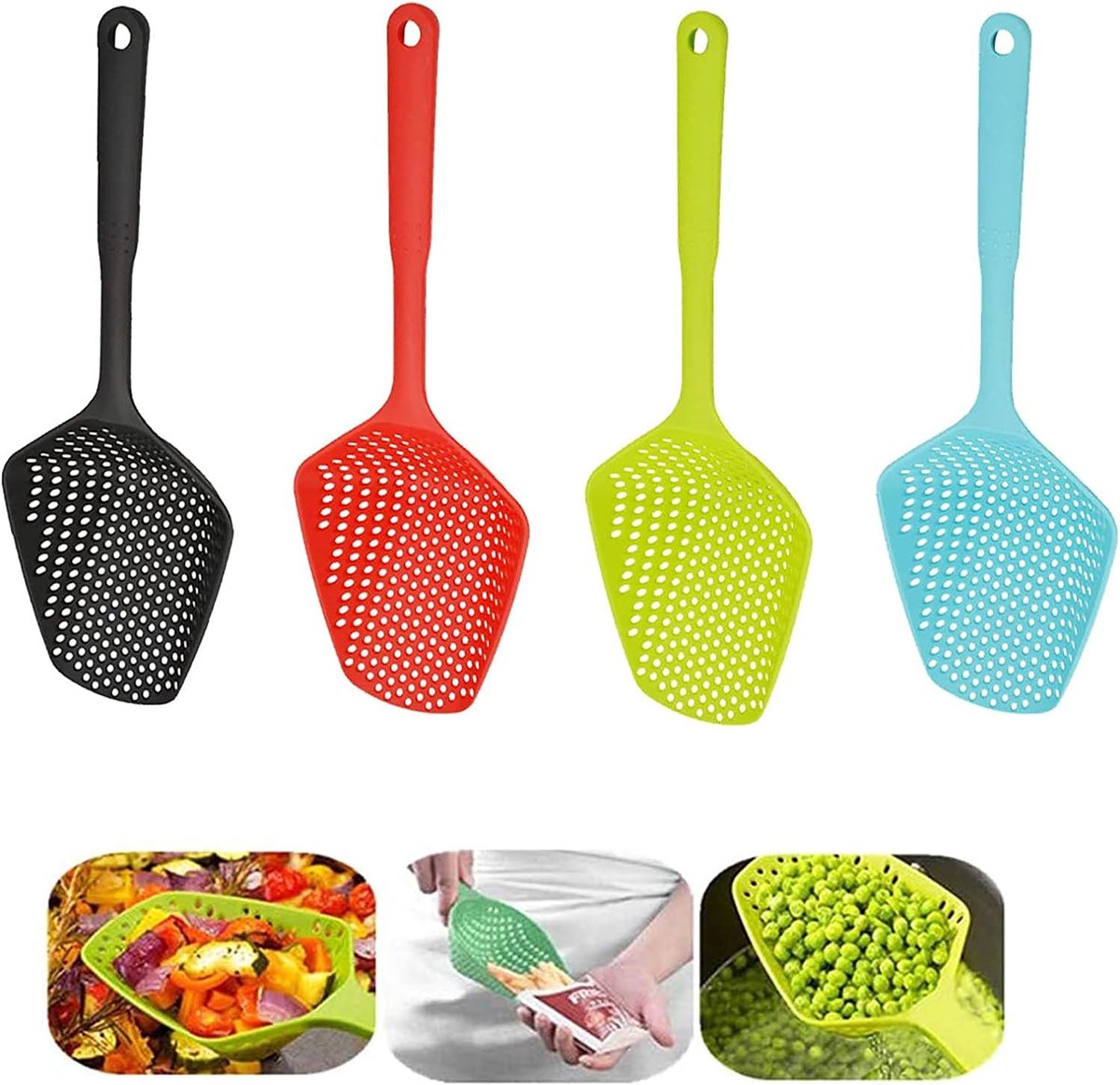 4 stuks schep zeef kunststof soeplepel, keukenaccessoires voor het braden van gerechten, pasta spaghetti noedel creatief en nuttig