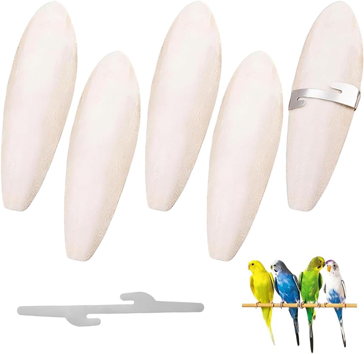 5 sepiaschalen + 2 houders, parkieten-accessoires, natuurlijke calciumdispenser, 7-9 cm, geel