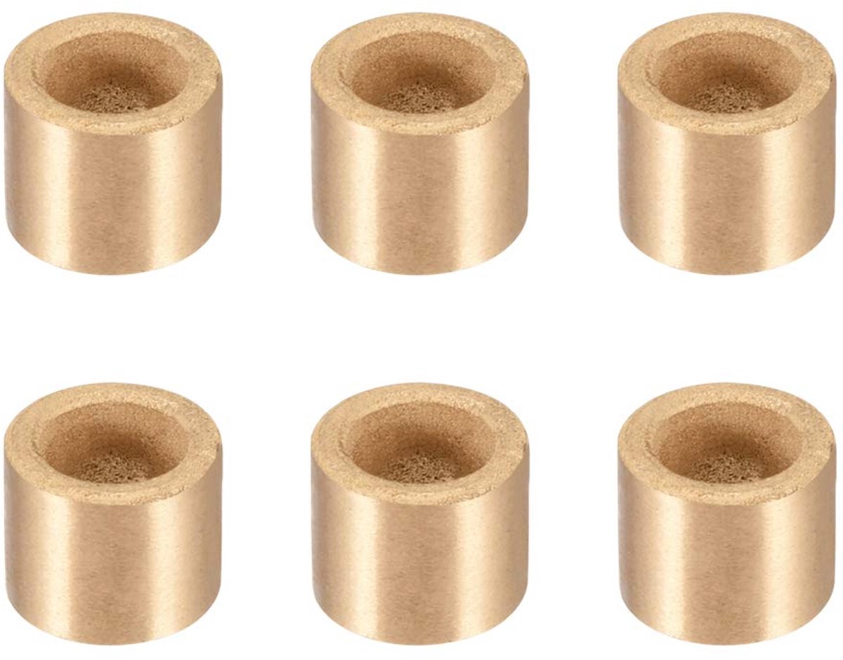 sourcing map 3 stuks Zelfsmerende lagerhuls, 6 mm boring x 6 mm lengte bronzen bussen 8 * 10 * 12mm 6 Pack