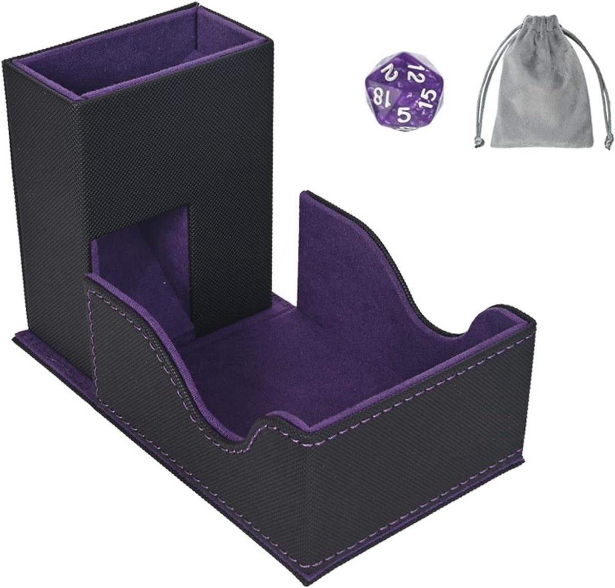 Kubusopslag kubustoren van PU-leer 3-in-1 klapperhouder hoes mat voor MTG RPG DND Dungeons and Dragons DND tafelbordspellen cadeau, paars, 10.3 x 8.3 x 4.7 cm
