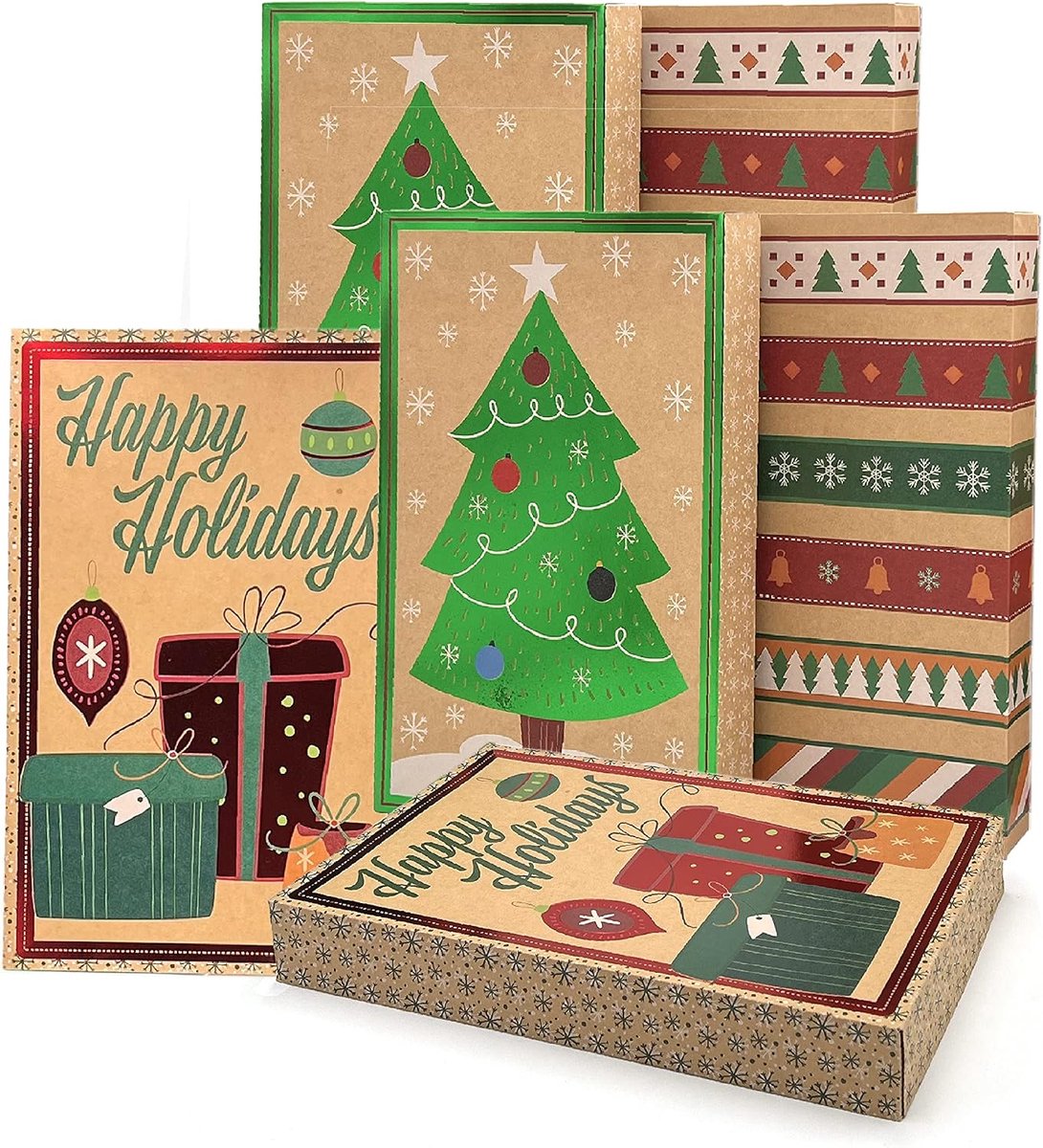 6 kraftdozen met kerstmotief (37 x 24 x 5)