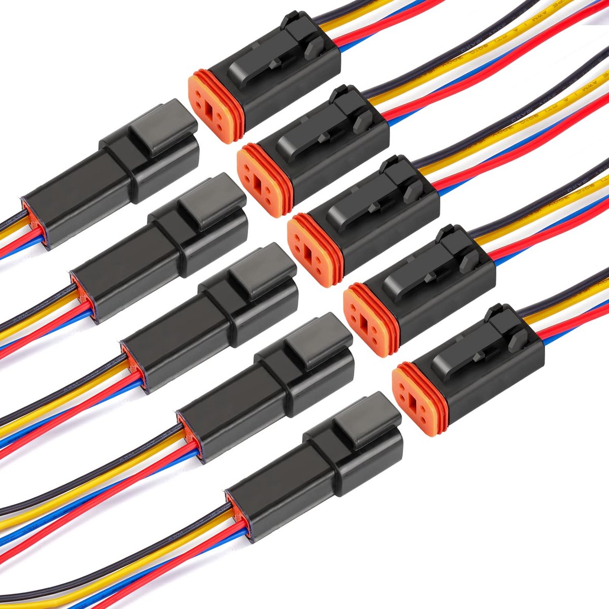 4-polige kabelstekkers, waterdichte kabelstekkers met 16AWG 20CM voor auto, vrachtwagen, boot en andere kabelverbindingen. (5-pack)
