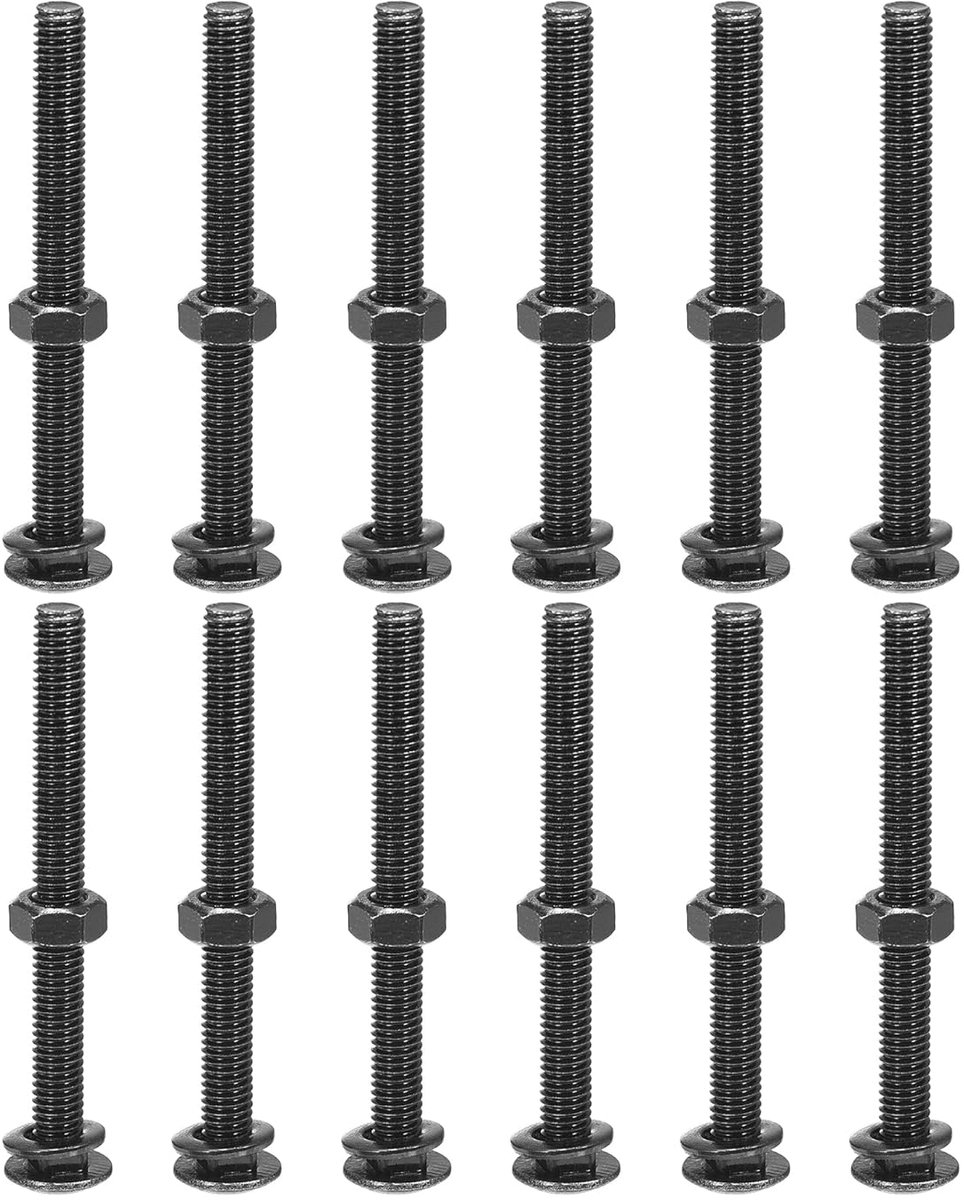 12 stuks Slotschroeven, M6 x 65 mm Slotbouten, Vierkante Hals Slotschroef met Moeren en Onderlegring, Roestvrij Staal A2/V2A, Platte Ronde Kopschroeven