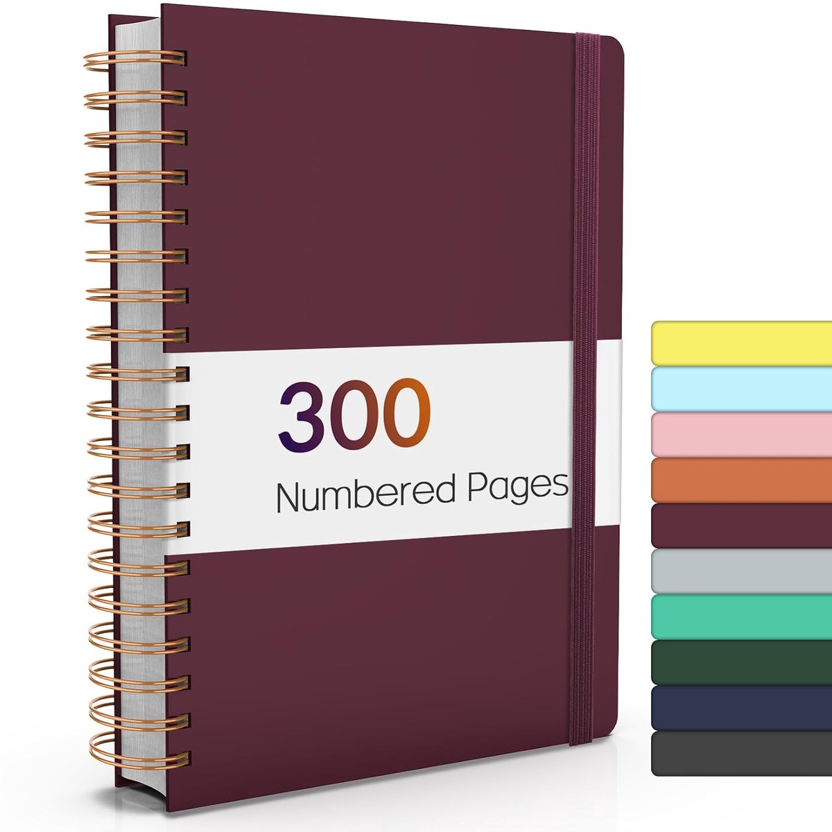 A4 bekleed spiraal dagboek notitieboek met 300 genummerde pagina's 8.5×11" | Dikke tijdschriften voor schrijven met 100GSM papier, harde kaft, notitieboeken met inhoud voor werk, school, bordeaux