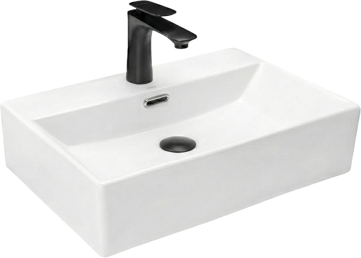 Opzetwastafel Bonita, wastafel, handwasbak, wastafel voor badkamers van hoogwaardig keramiek, 510 x 360 x 130 mm (wit).