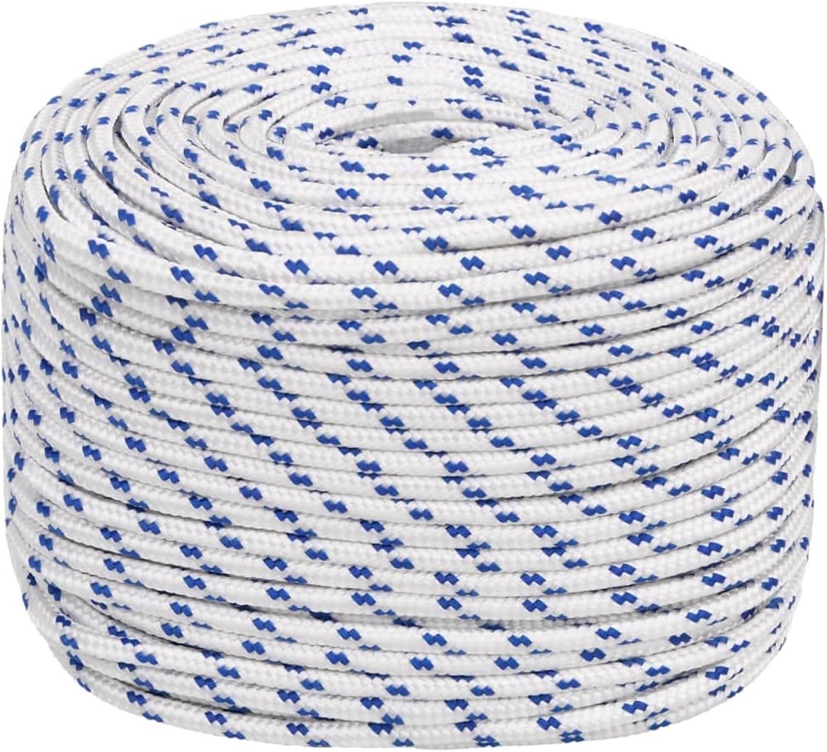 Touw 6 mm × 50 m, wit, van polypropyleen, weerbestendig, slijtvast, voor zeilboten, jachten, vastmaken en kamperen