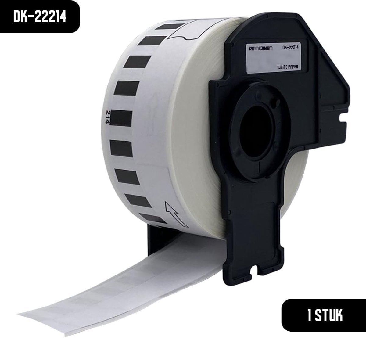 Doorlopende labelrol 12 mm x 30,48 m - zwart op wit - papier - ideaal voor maatwerk etiketten - SnelShoppen