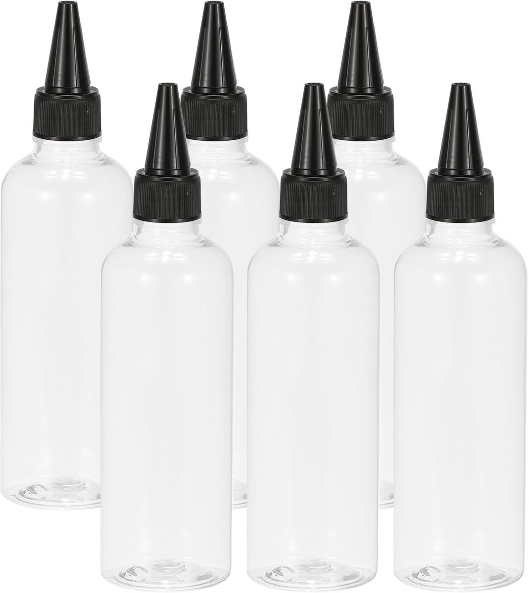 Plastic Applicator Fles, 6 stuks 3.4 oz (100 ml) Lekvrije Hervulbare Lege Dispenser Container Knijp Fles met Twist Top Cap voor Haar Inkt Vloeibare Sauzen, Helder