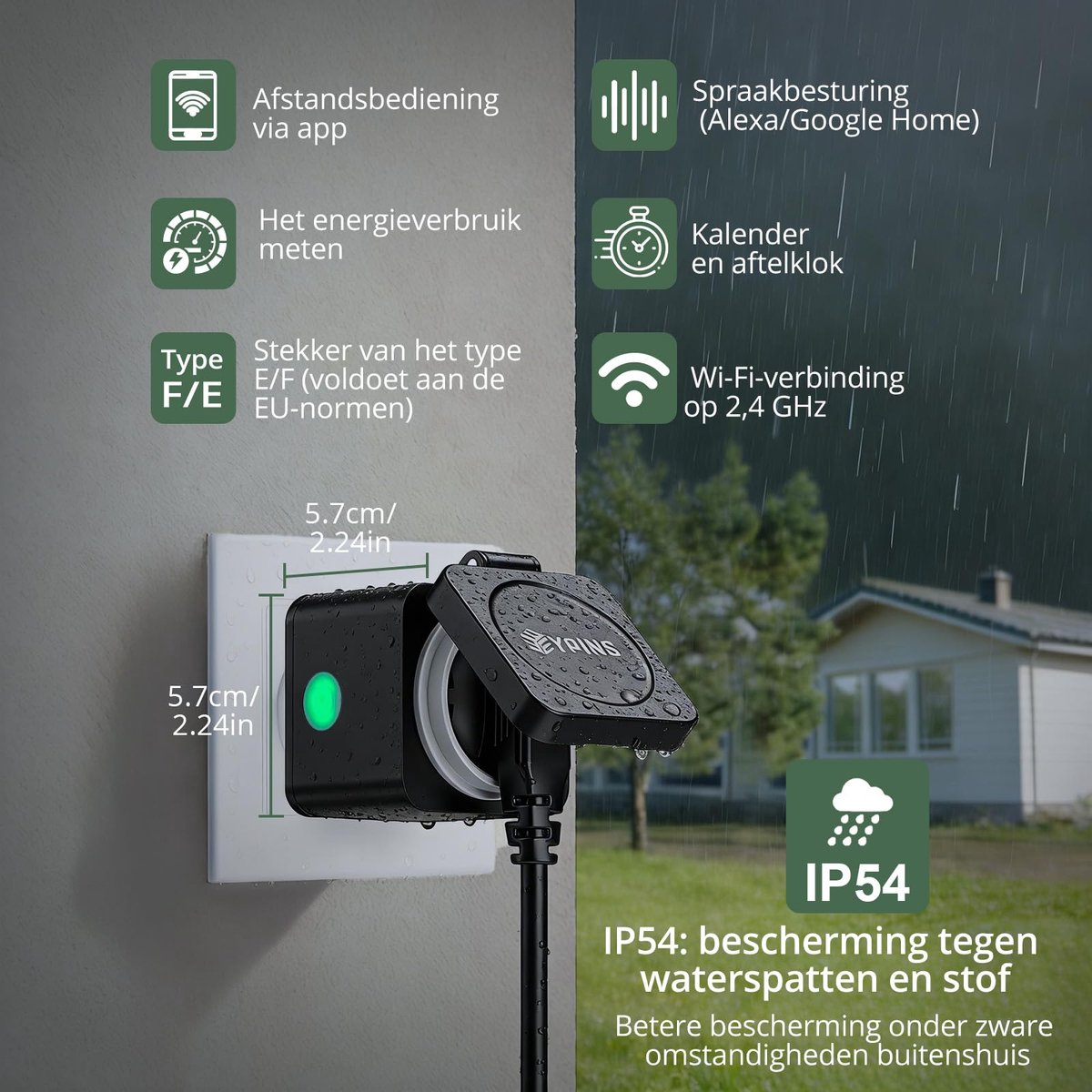 Wifi-stopcontact voor buiten - met stroommeting - IP54 waterdicht - spraakbesturing via Alexa & Google Home - SnelShoppen