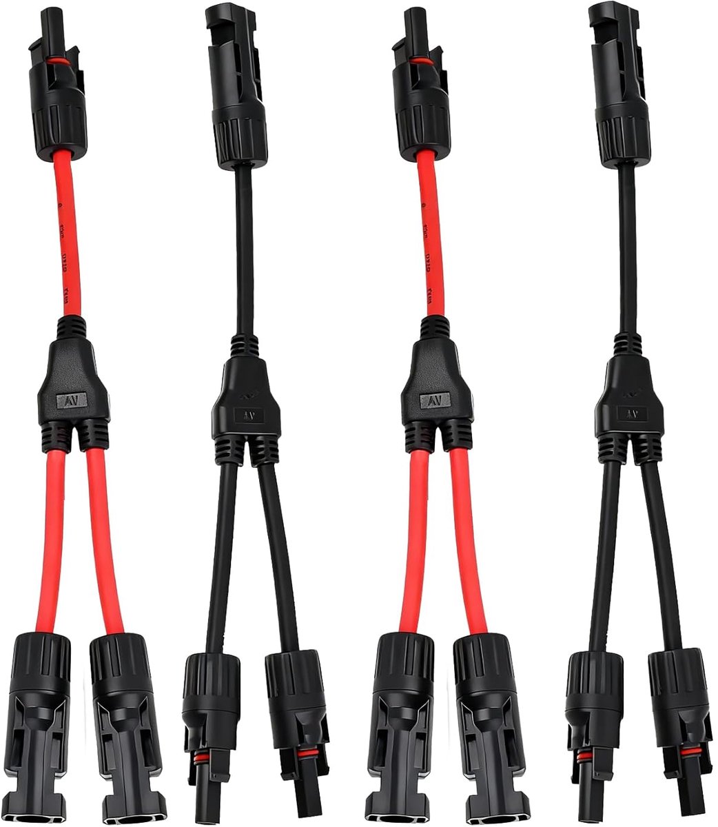 4 stuks Y-kabel voor zonnepaneel, zonne-stekker Y 1000 V DC 30 A, 4 mm², 1 tot 2 punten, parallelle kabeladapter, fotovoltaïsche stekker IP67, weerbestendig, eenvoudig te installeren