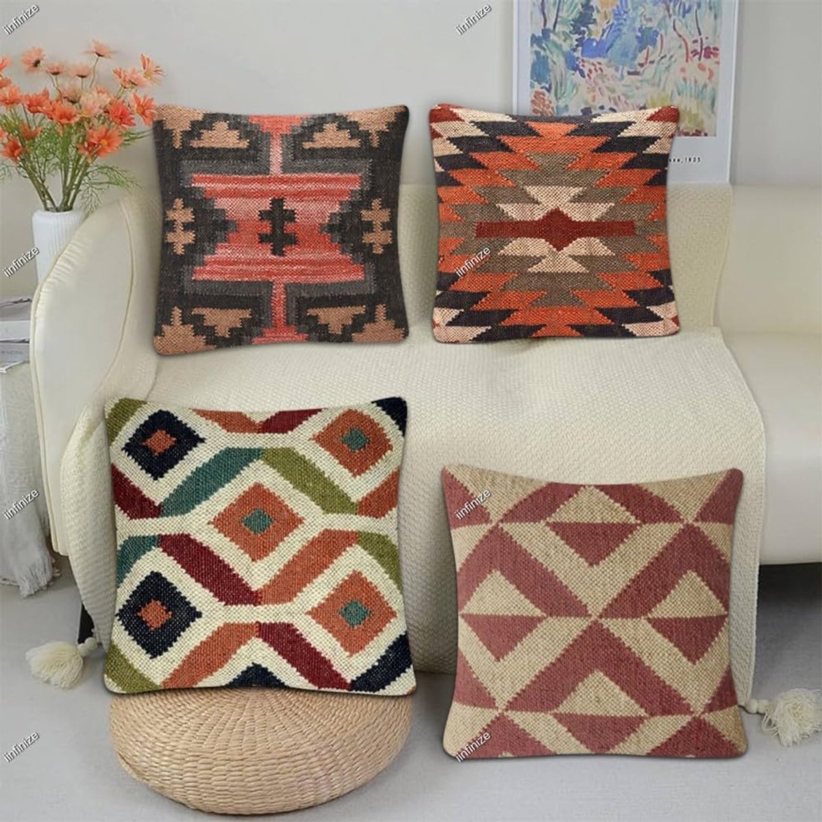 Kussenhoes 45x45 cm - Handgeweven Wol-Jute - Bohemian Vintage Design - Perfect voor decoratie - SnelShoppen