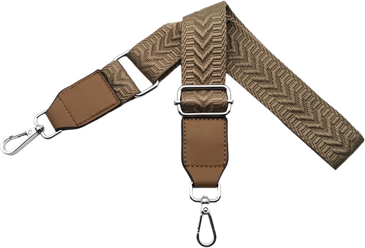 Schouderriem voor dameshandtas, verstelbaar, vervangende riem met leer, breedte 3,8 cm, met zilver, karabijnhaak voor handtassen, crossbody riemtas, accessoires, donker kaki, U2-12