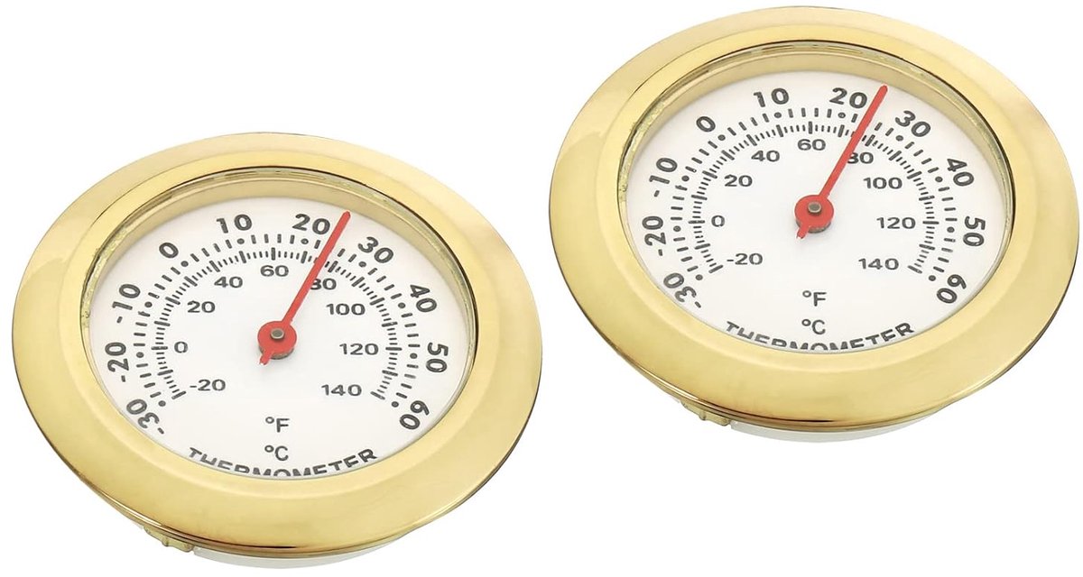 2 stuks 1,46 inch mini indoor outdoor thermometer temperatuurmeter Celsius / Fahrenheit gauge geen batterij voor broeikas tafel ruimte goudtint