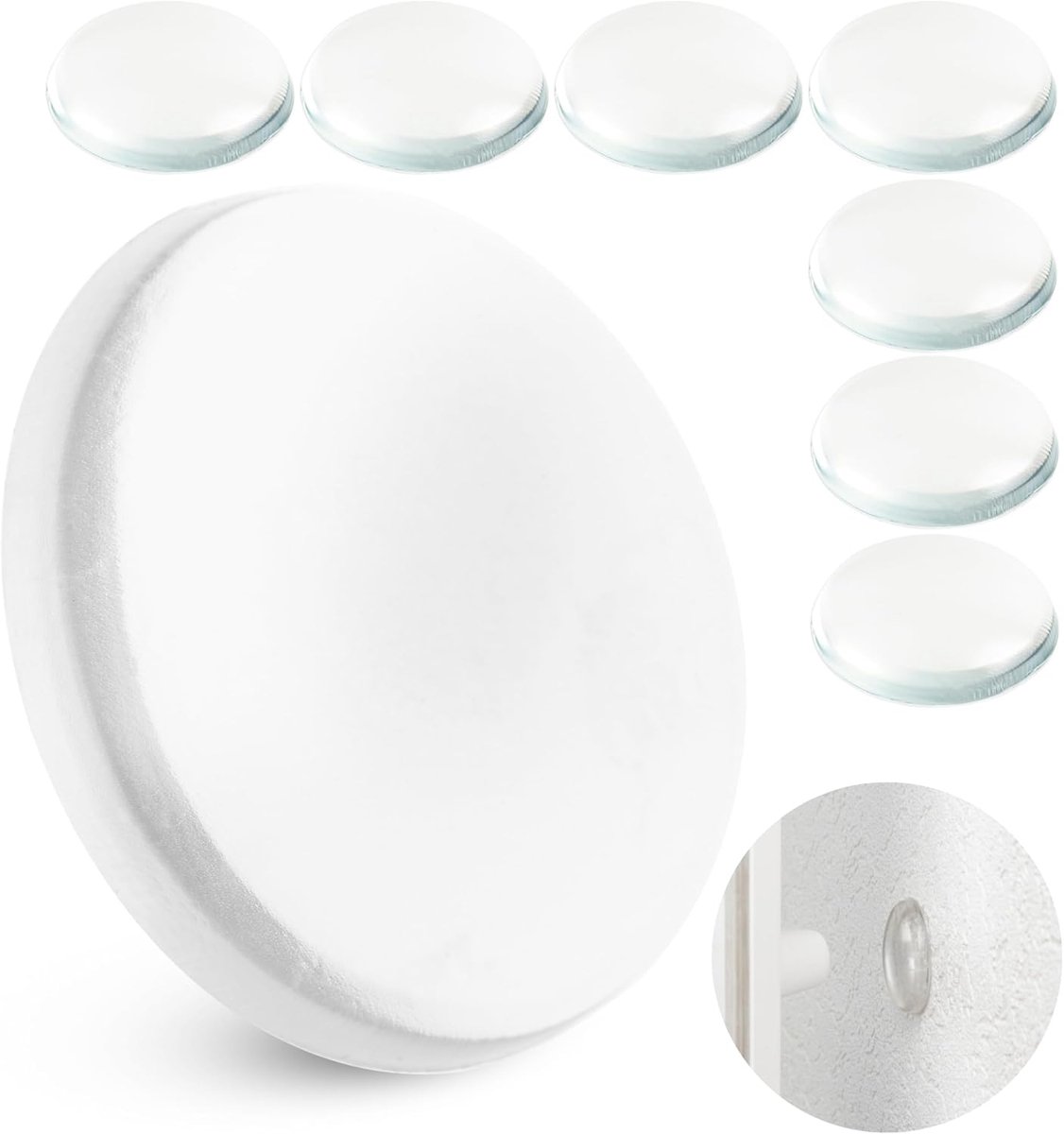 Deurkrukbumper voor wanden, 8 stuks, Ø 40 mm, transparant, zelfklevende wandbescherming voor deurkruk, deurkruk, raamkruk, stootrand tegen deurstop, deurstop elastische stootrand, wand deurbumper