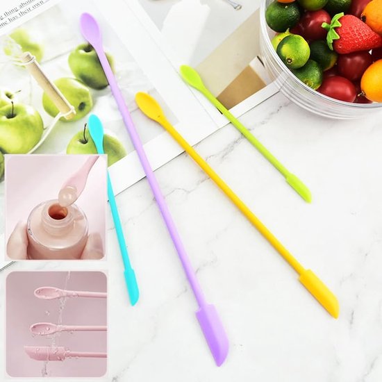 Spatels, Siliconen Make-up Spatel voor Cosmetica en Keuken Koken Bakpot, Krijgen Last Drop Lotion Cream van Smalle Fles Pot Can, Kleine Schraper, Paarse Kleine Lepels — afbeelding 2