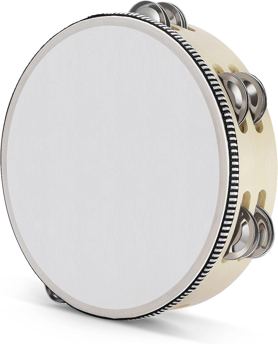 Houten Ronde Tamboerijn voor Kinderen en Volwassenen 20,3 cm Enkele Rij 8 Paar Jingles, Houten Handheld Percussie-instrument voor Beginnende en Professionele Tamboerijnspeler