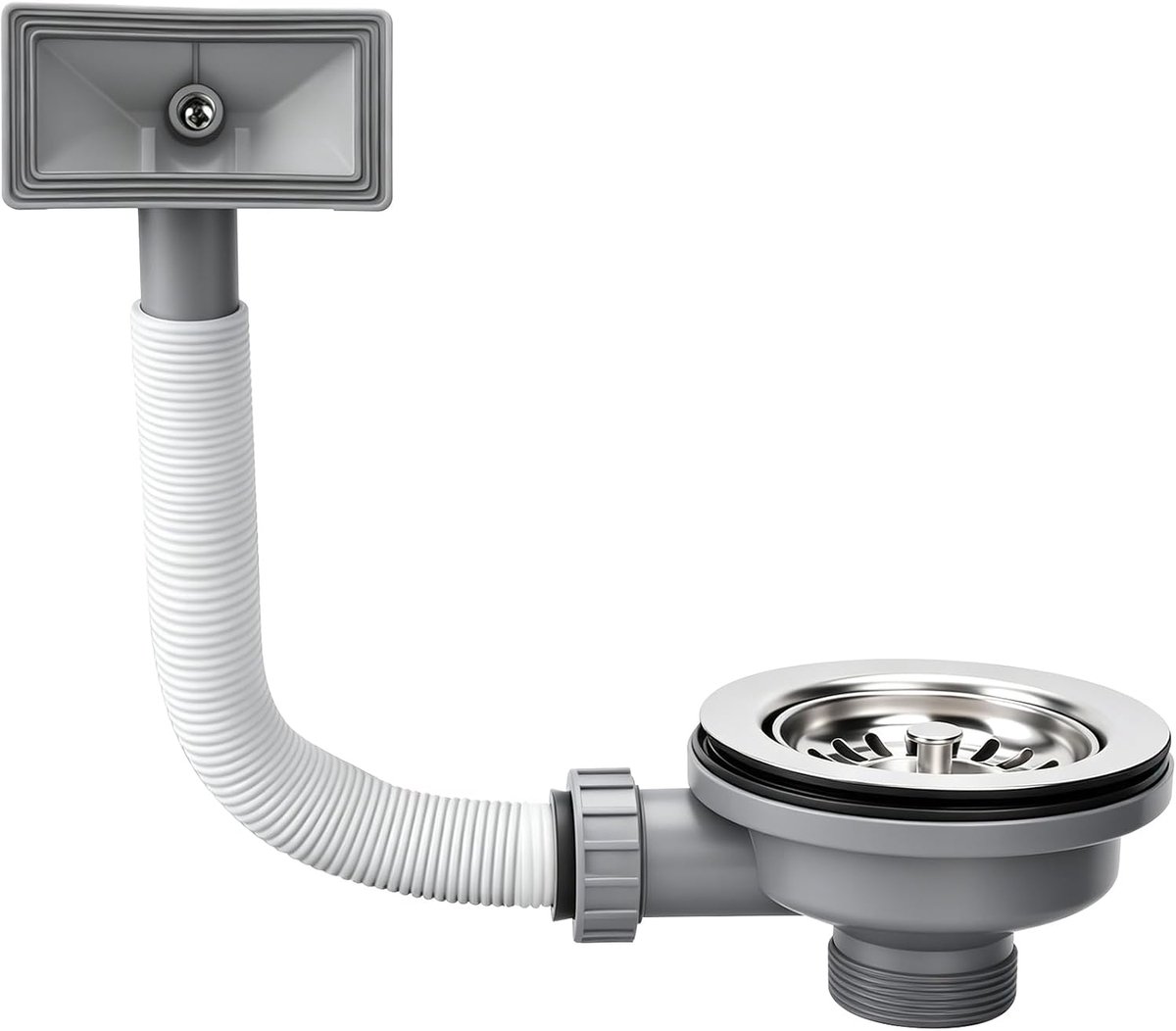set met overloopbuis, met rechthoekige overloopbuis | 114mm Mand Zeef Rvs Gootsteen Afval Kit, Aanrecht Zeef voor Gootsteen Gat Maat 83-90mm Zilver