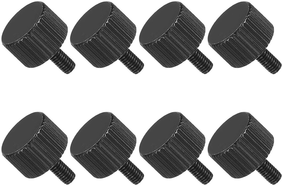 8 stuks koolstofstaal, kartelschroeven, M3 x 6 mm, volledige schroefdraad, platte kartelschroeven, set voor pc-behuizing, grafische kaart, mechanische elektronische apparaten, zwart
