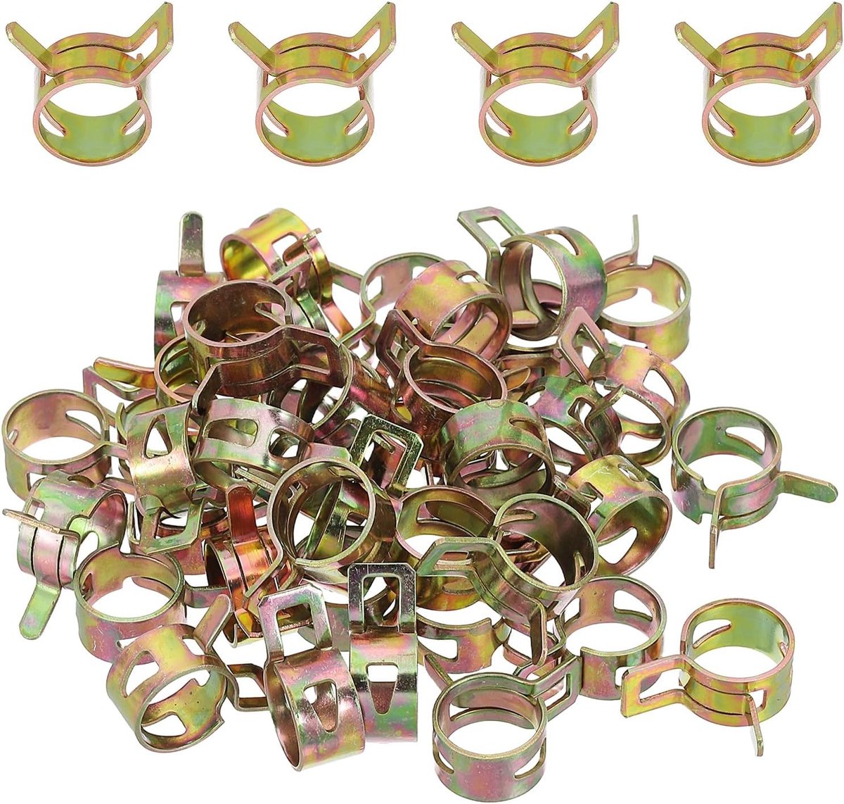 Spring Band Slangklemmen, 40 stuks voor 13-14,3 mm OD 0,5 "(12 mm) ID Mangaan Staal Spring Clip Pijp voor Brandstofleiding Siliconen Vacuüm Luchtslang Buis Waterpijp, Veelkleurig