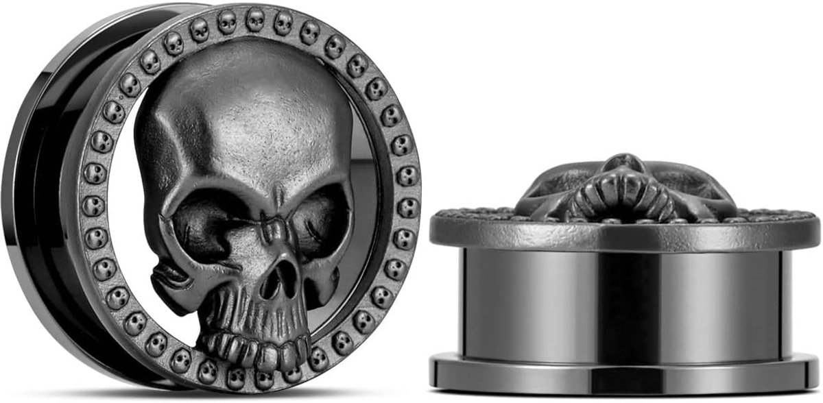 2 stuks schedel oormeters schroef oordopjes tunnels oor vlees tunnels piercing oorbellen hangers expander brancards 0g-1" (8mm-25mm)