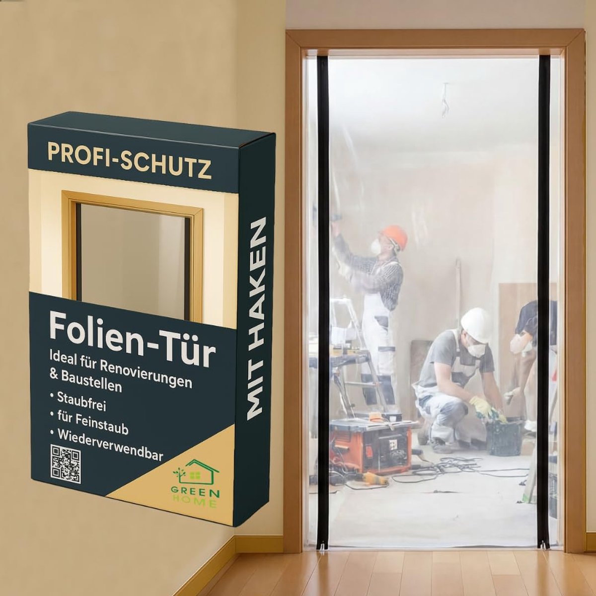 Stofdichte Deurfolie 1,2 x 2,2 m - PE Film met Ritsconstructie - Herbruikbaar - Ideaal voor Renovaties - ShopVlot